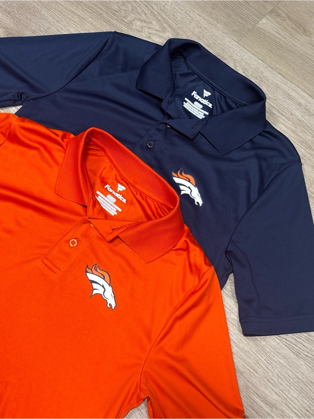 Lot Of 2 Famatics Men’s Denver Broncos Primary Polo Shirt NFL -Blue/Orange-Small